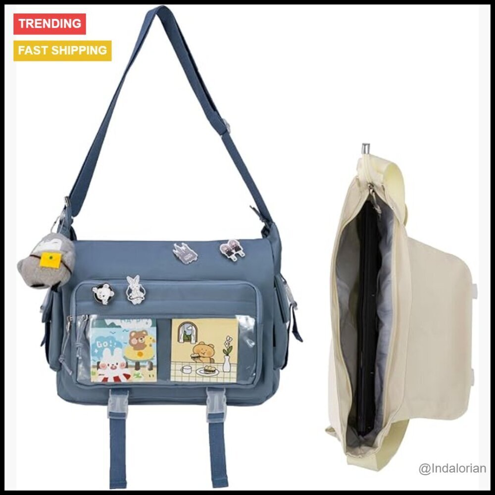 Y2K Kawaii Messenger Bag with Clear Window Cute Anime Crossbody Purse